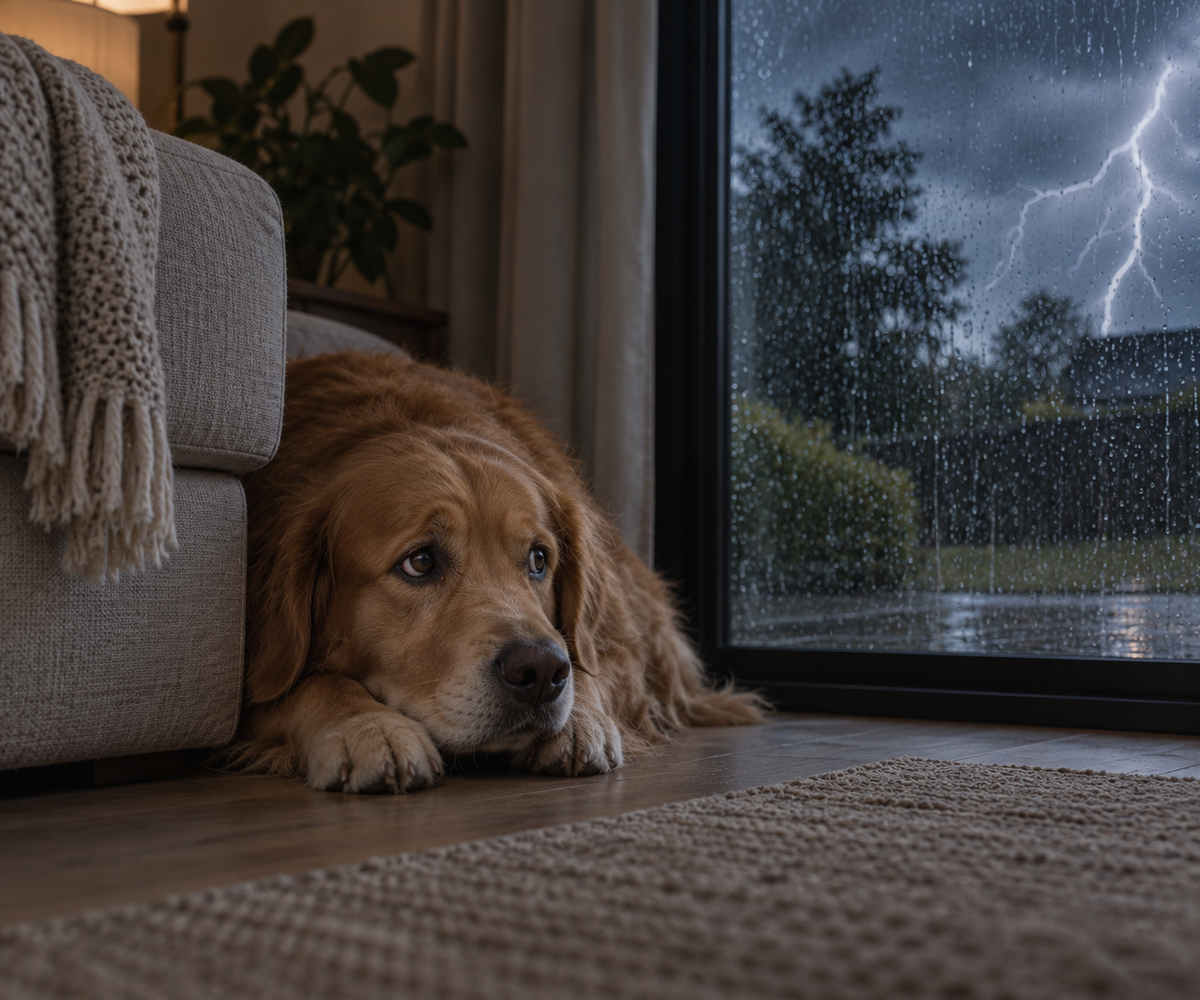 Dog looking nervous during a storm
